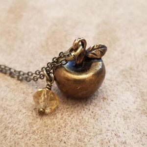Bronze Apple Pendant Necklace with Yellow Crystal Charm